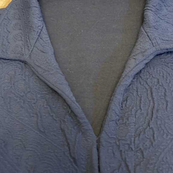 J McLaughlin navy blue dress knee length long sleeve v neck xs jacquard collar - Picture 3 of 8